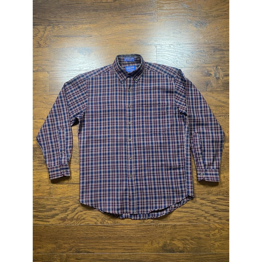 Pendleton Sir Pendleton Mens Medium Plaid Virgin Wool Button Down Shirt Navy Red